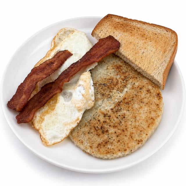 #12 Egg, Bacon, Hashbrown & Toast Plate.